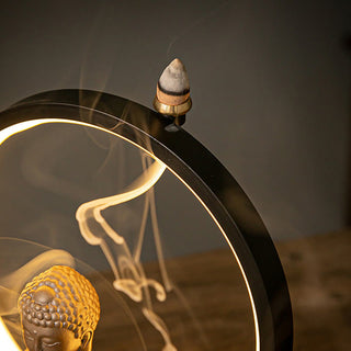 Buddha Gift Buddha Lotus Backflow Smoke Fountain Ceramic Blessing Incense Burner With Light Decoration