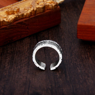 Buddha Gift 925 Sterling Silver Retro Tang Dynasty Flower Design Luck Adjustable Ring