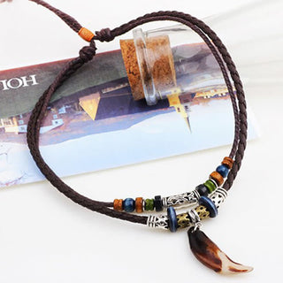 Buddha Gift Ethnic Wolf Tooth Pattern Beads Wealth Necklace Pendant