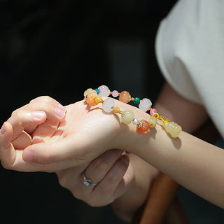 Buddha Gift Natural Golden Silk Jade Crystals Gourd Pixiu Pumpkin Beads Wealth Charm Bracelet