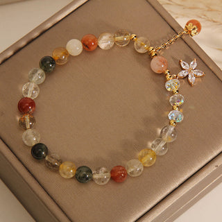 Buddha Gift Multicolored Rutilated Quartz Auspiciousness Zircon Flower Bracelet