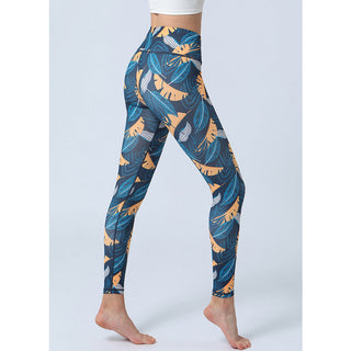 Buddha Gift Leaves Print Pants Sports Fitness Yoga High Waist Leggings Women's Yoga Pants