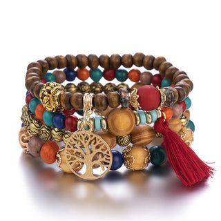 Buddha Gift Wenge Wood Layered Tree Tassel Healing Bracelet