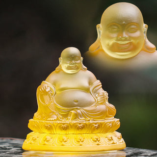 Buddha Gift Handmade Laughing Buddha Figurine Liuli Crystal Art Piece Wealth Statue Home Decoration