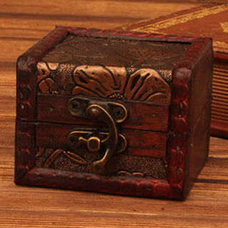 Buddha Gift Retro Small Square Wood Jewelry Box Lotus Grass Flower Grape Copper Coin Daffodil Jewelry Storage Box