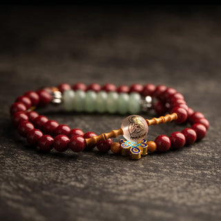 Buddha Gift Chinese Zodiac Natal Buddha Red Agate Small Leaf Red Sandalwood Cinnabar Amulet Blessing Double Wrap Bracelet