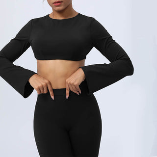 Buddha Gift Long Sleeve Backless Strap Top Bra Flare Pants Fitness Yoga Outfit