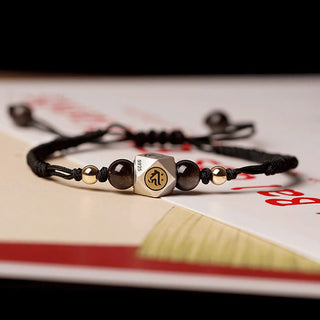 Buddha Gift Handmade 925 Sterling Silver Chinese Zodiac Natal Buddha Cinnabar Calm Braided Bracelet