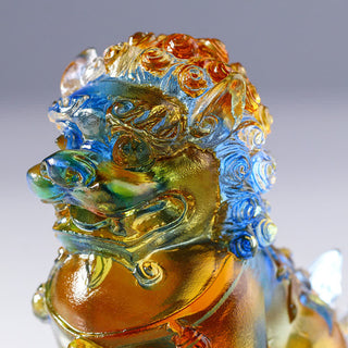 Buddha Gift Handmade Liuli Crystal Lion Art Piece Strength Home Office Decoration