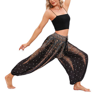 Buddha Gift Peacock Feather Pattern Loose Harem Trousers Women's Yoga Pants