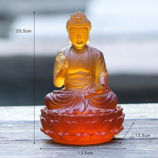 Buddha Gift Handmade Sakyamuni Buddha Liuli Crystal Art Piece Compassion Statue Home Office Offering Decoration