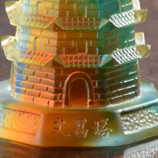 Buddha Gift Feng Shui Wenchang Tower Handmade Liuli Crystal Pagoda Art Piece Luck Home Office Decoration