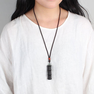 Buddha Gift Ebony Wood Bamboo Pattern Ghau Prayer Box Peace Necklace Pendant