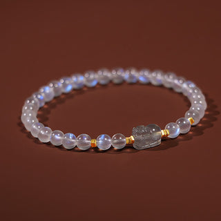 Buddha Gift 925 Sterling Silver Plated Gold Natural Moonstone PiXiu Healing Bracelet