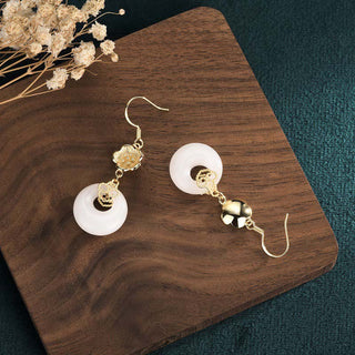 Buddha Gift FengShui White Jade Blessing Drop Earrings