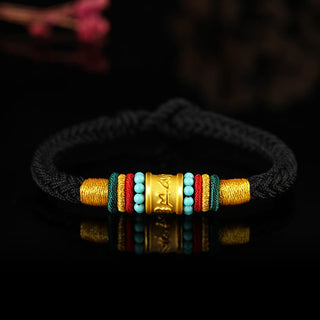 Buddha Gift Tibet 999 Gold Om Mani Padme Hum Handmade Eight Thread Peace Knot Luck Bracelet