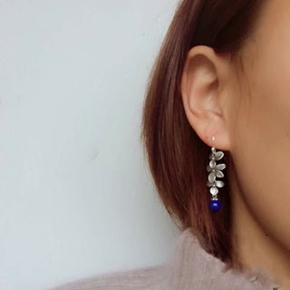 Buddha Gift 925 Sterling Silver Turquoise Lazurite Flower Leaf Serenity Protection Hook Drop Dangle Earrings