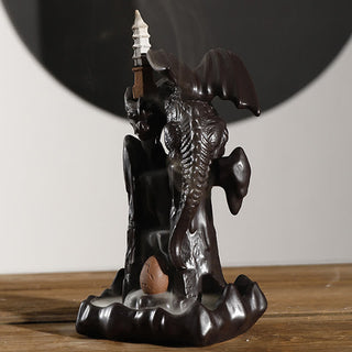 Buddha Gift Nordic Dragon Ceramic Backflow Smoke Fountain Meditation Healing Incense Burner Led Ball Decoration