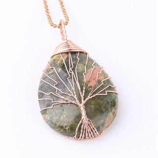 Buddha Gift Natural Quartz Crystal Tree Of Life Healing Energy Necklace Pendant