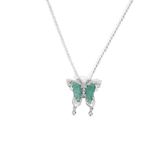 Buddha Gift 925 Sterling Silver Green Jade Butterfly Luck Necklace Pendant