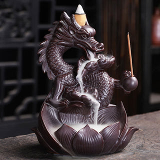Buddha Gift Dragon Lotus Pattern Strength Protection Ceramic Incense Burner Decoration