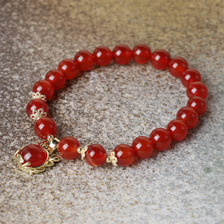 Buddha Gift Year of the Dragon Red Agate Jade Peace Buckle Fu Character Success Bracelet