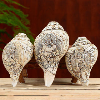Buddha Gift Tibetan Handmade Engraved Shankha Buddha Avalokitesvara Conch Shell Wealth Decoration