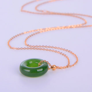 Buddha Gift Round Cyan Jade Healing 14K Gold Necklace Pendant