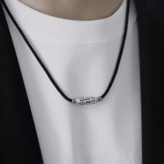 Buddha Gift 999 Sterling Silver Nine-Eye Dzi Bead Pattern Protection Rope Necklace Pendant