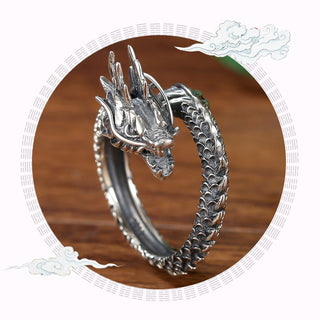 Buddha Gift 925 Sterling Silver Vintage Dragon Success Protection Strength Adjustable Ring
