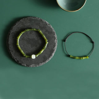 Buddha Gift Green Bamboo Jade Pattern Luck Abundance Bracelet