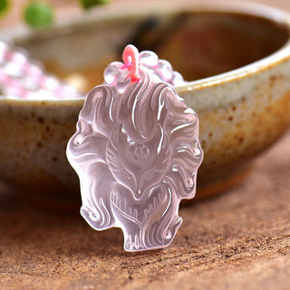 Buddha Gift Natural Pink Crystal Nine Tailed Fox Love Necklace Pendant