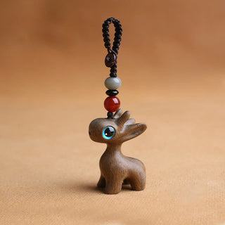 Buddha Gift Sandalwood Small Leaf Red Sandalwood Ebony Wood Green Sandalwood Lucky Mini Deer Carved Protection Key Chain Phone Hanging Decoration