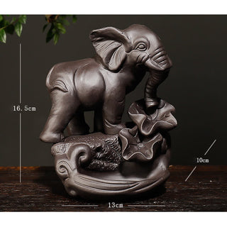 Buddha Gift Tibetan Elephant Purple Clay Backflow Smoke Fountain Peace Healing Incense Burner Decoration