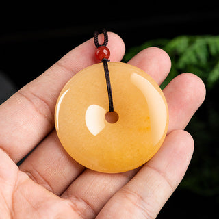 Buddha Gift Round Golden Silk Jade Peace Buckle Wealth Pendant Necklace