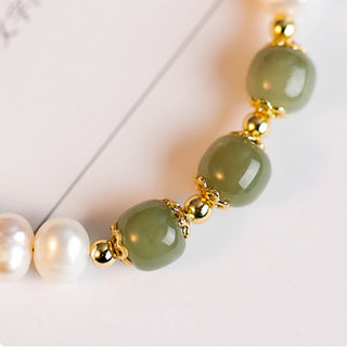 Buddha Gift 14K Gold Plated Natural Pearl Hetian Cyan Jade White Jade Sincerity Bead Chain Bracelet