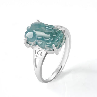 Buddha Gift 925 Sterling Silver Fengshui Wealth Prosperity Jade PiXiu Luck Ring