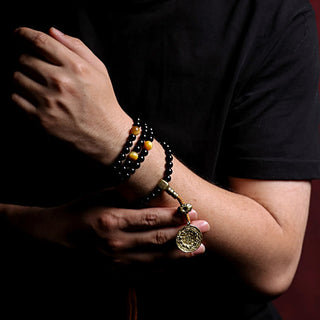 Buddha Gift Tibetan 108 Mala Beads Black Onyx Tiger Eye Beads Nine Palaces Bagua Protection Bracelet