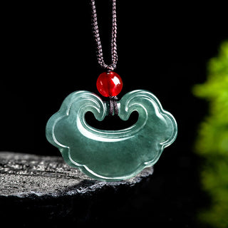 Buddha Gift Natural Green Jade Chinese Lock Charm Luck Necklace Pendant