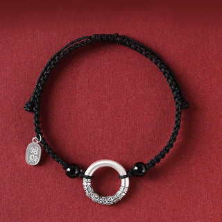 Buddha Gift 925 Sterling Silver Black Onyx Peace Buckle Fu Character Charm Bracelet