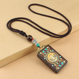 Buddha Gift Tibet God of Wealth Thangka Ebony Peace Necklace Pendant