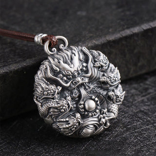 Buddha Gift 999 Sterling Silver Nine Dragons Playing With A Pearl Luck Protection Necklace Pendant