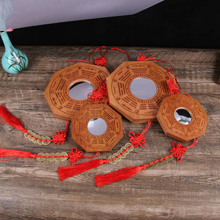 Buddha Gift Feng Shui Bagua Map Peach Wood Five-Emperor Coins Chinese Knotting Balance Energy Map Mirror