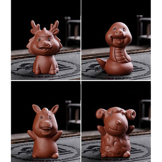 Buddha Gift Chinese Zodiac Purple Clay Wealth Ceramic Tea Pet Home Figurine Decoration