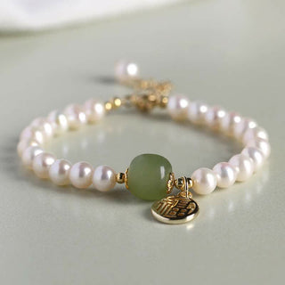 Buddha Gift Natural Pearl Hetian Jade Happiness Healing Bead Bracelet