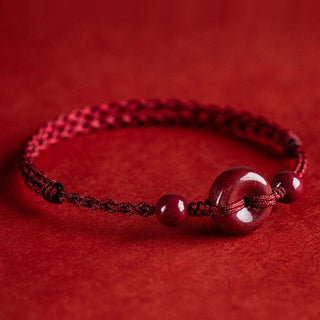 Buddha Gift Handmade Cinnabar Peace Buckle Safe and Healthy Charm Blessing String Bracelet Anklet