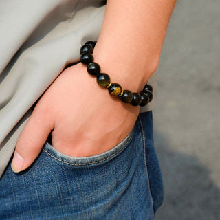 Buddha Gift Chinese Zodiac Natal Buddha Gold Sheen Obsidian Wealth Protection Bracelet