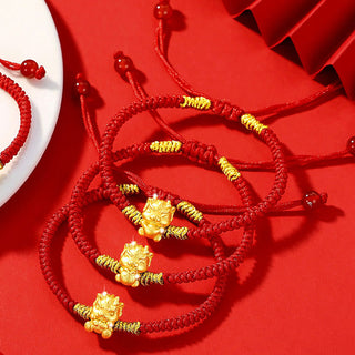 Buddha Gift 999 Sterling Silver Year of the Dragon Copper Coin Fortune Dragon Fu Character Luck Handcrafted Red String Braided Bracelet