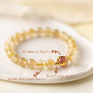 Buddha Gift Golden Rutilated Quartz Strawberry Quartz Star Protection Bracelet