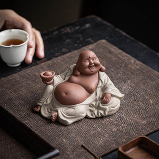 Buddha Gift Laughing Buddha Ingots Attract Wealth Purple Clay Maitreya Statue Decoration